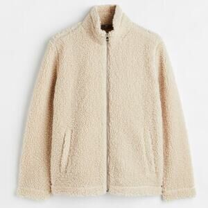 H&M Regular Fit Tan Teddy Zip Up Jacket Size S